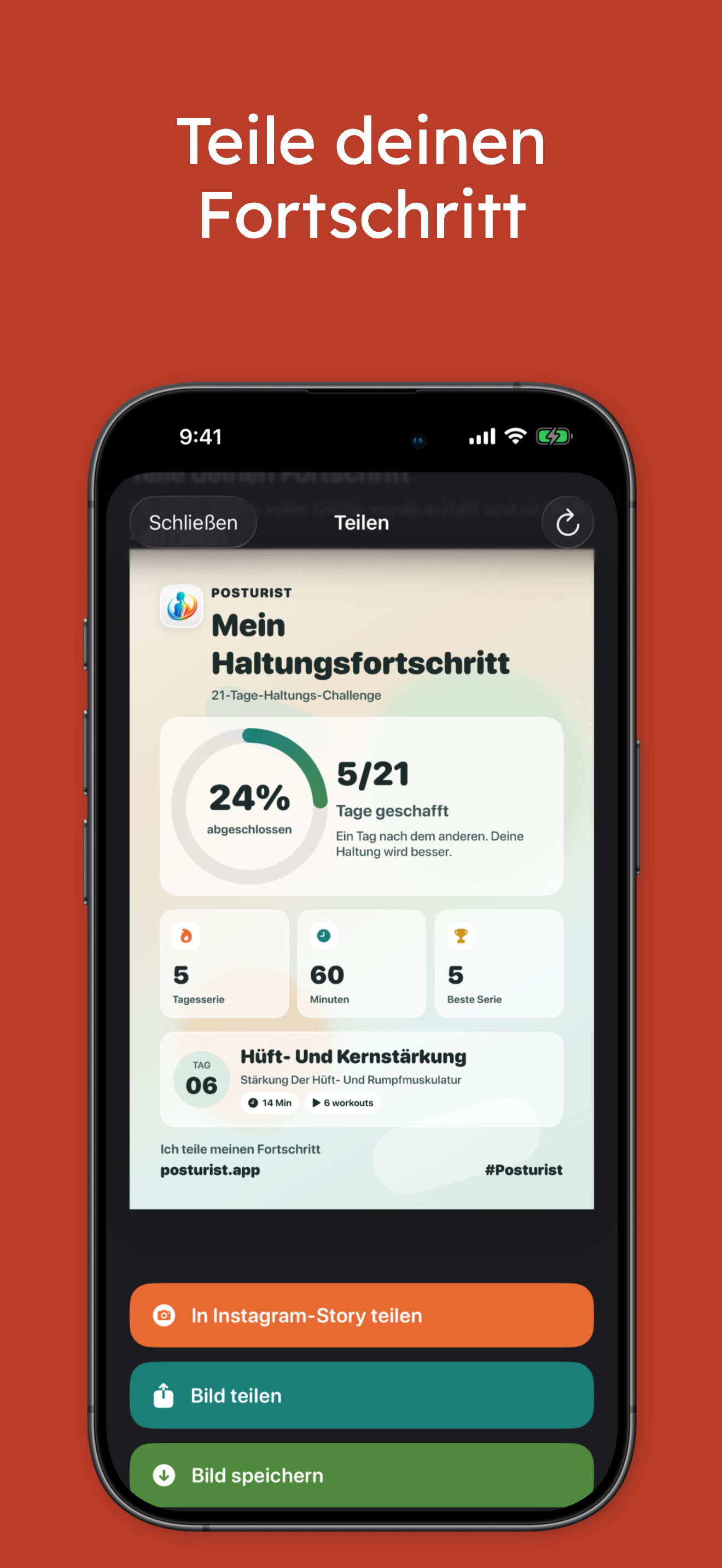 Screen zum Teilen des Fortschritts
