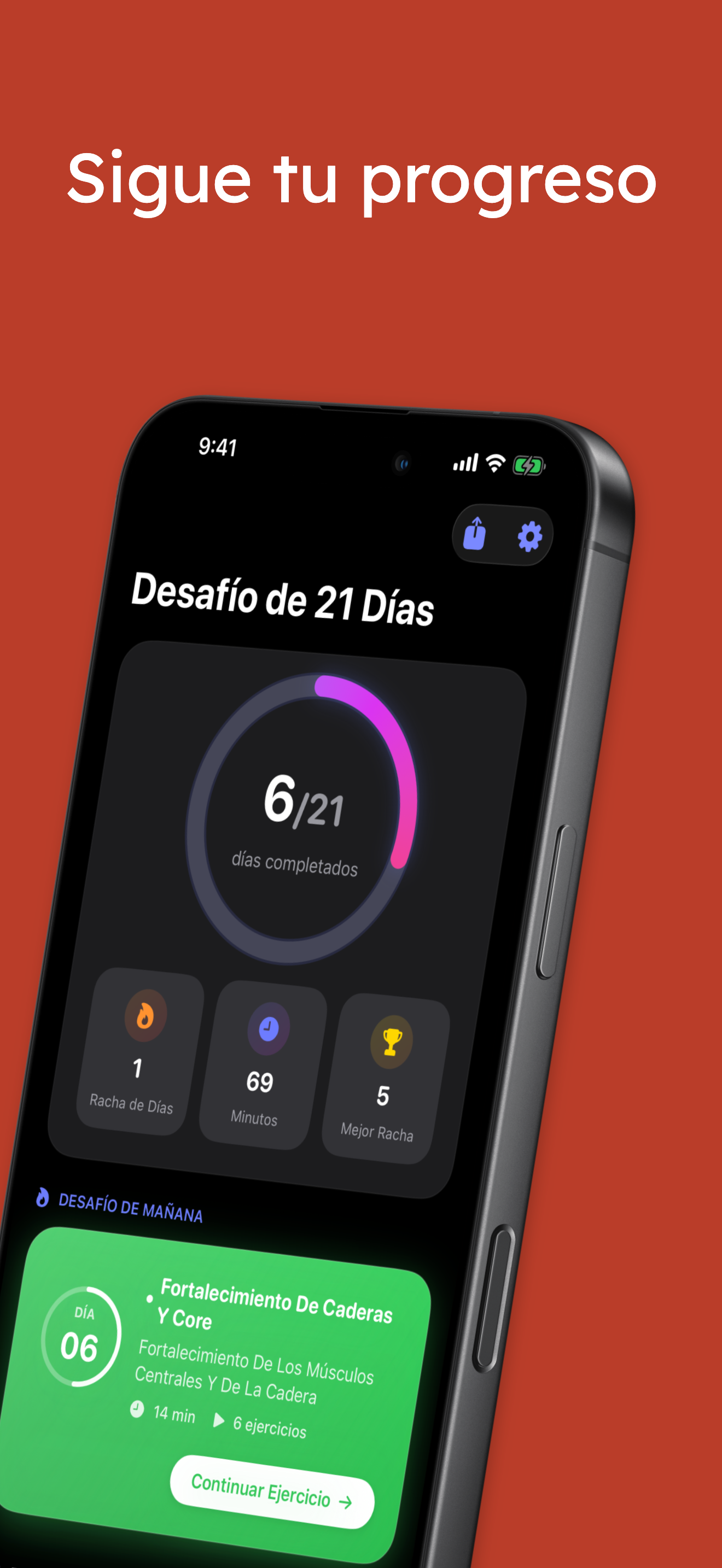 Pantalla de seguimiento del progreso