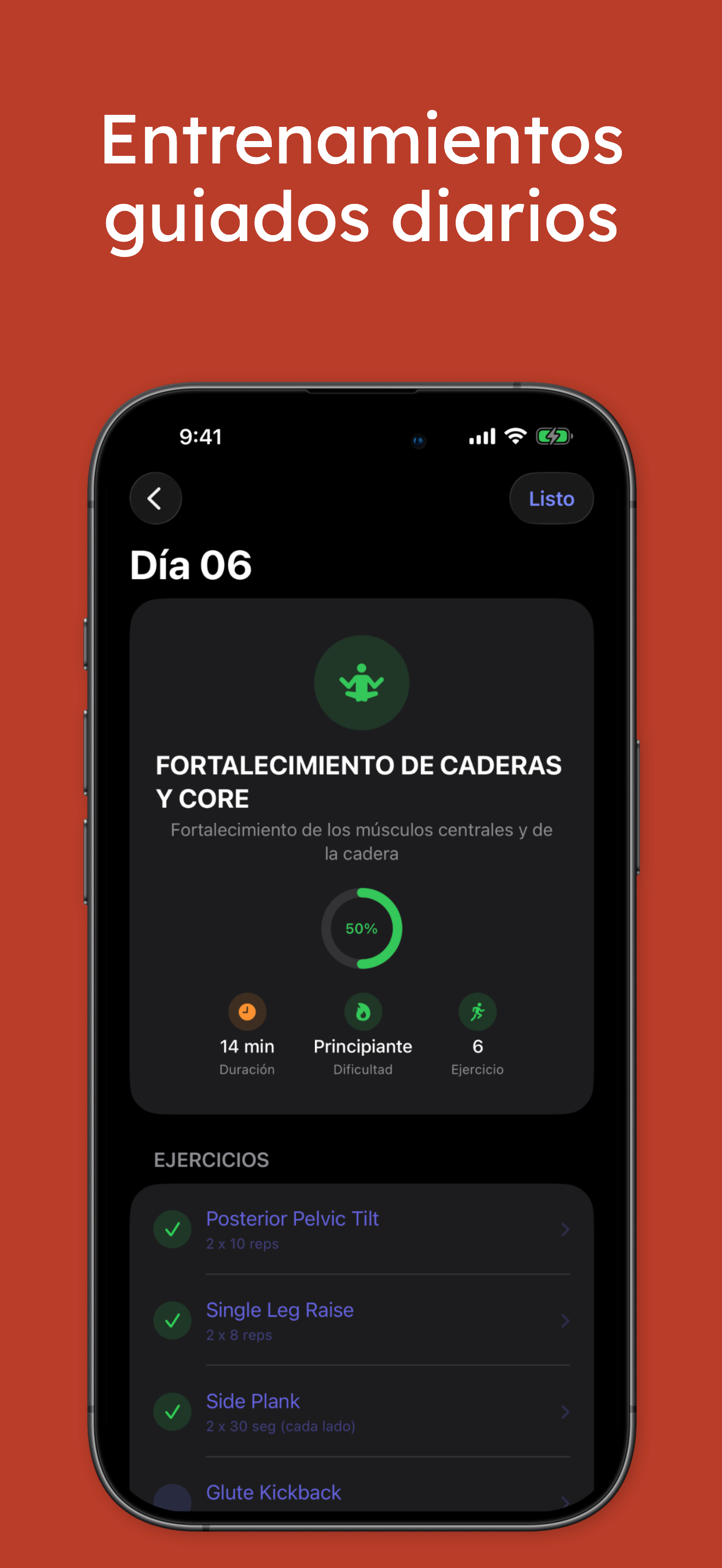 Pantalla de detalle de ejercicio de Posturist