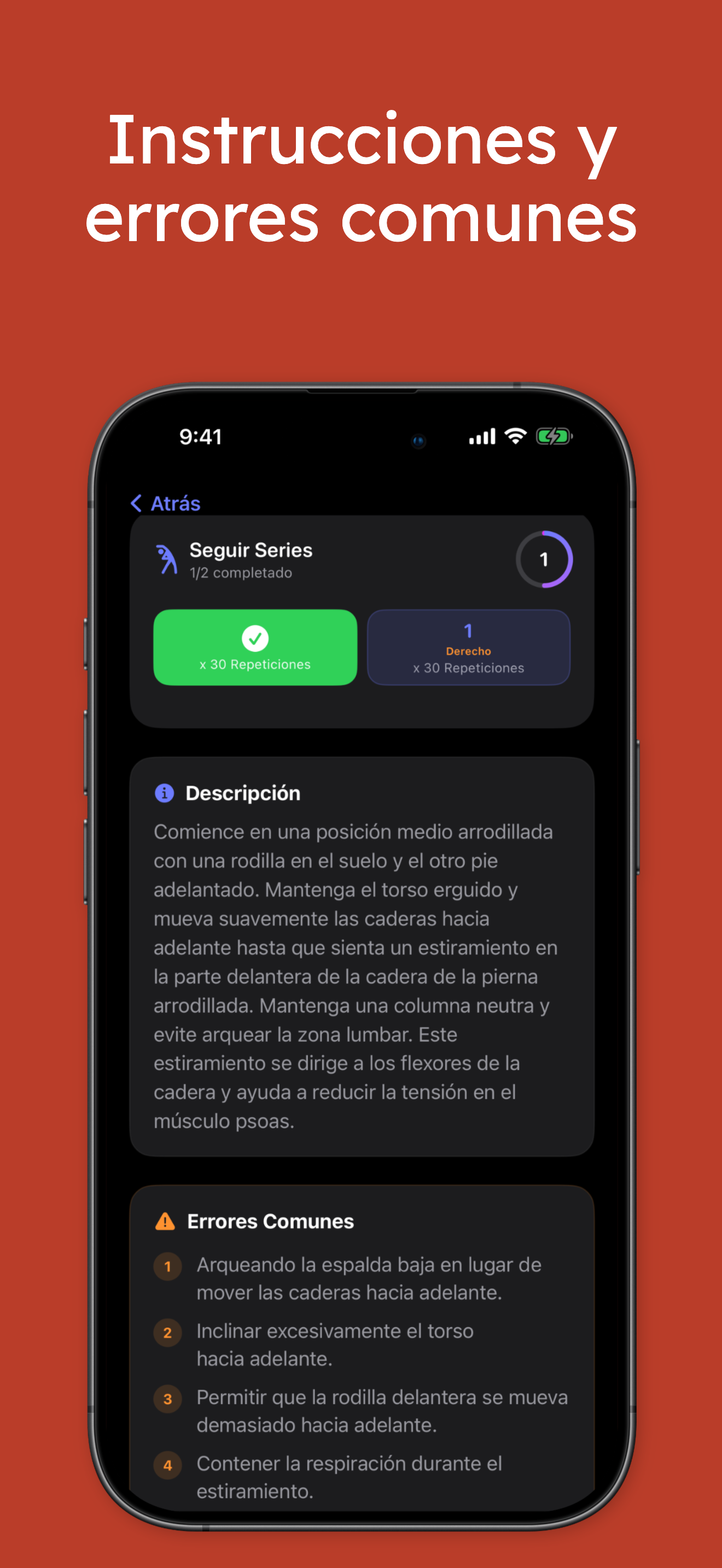 Pantalla de entrenamiento diario de Posturist