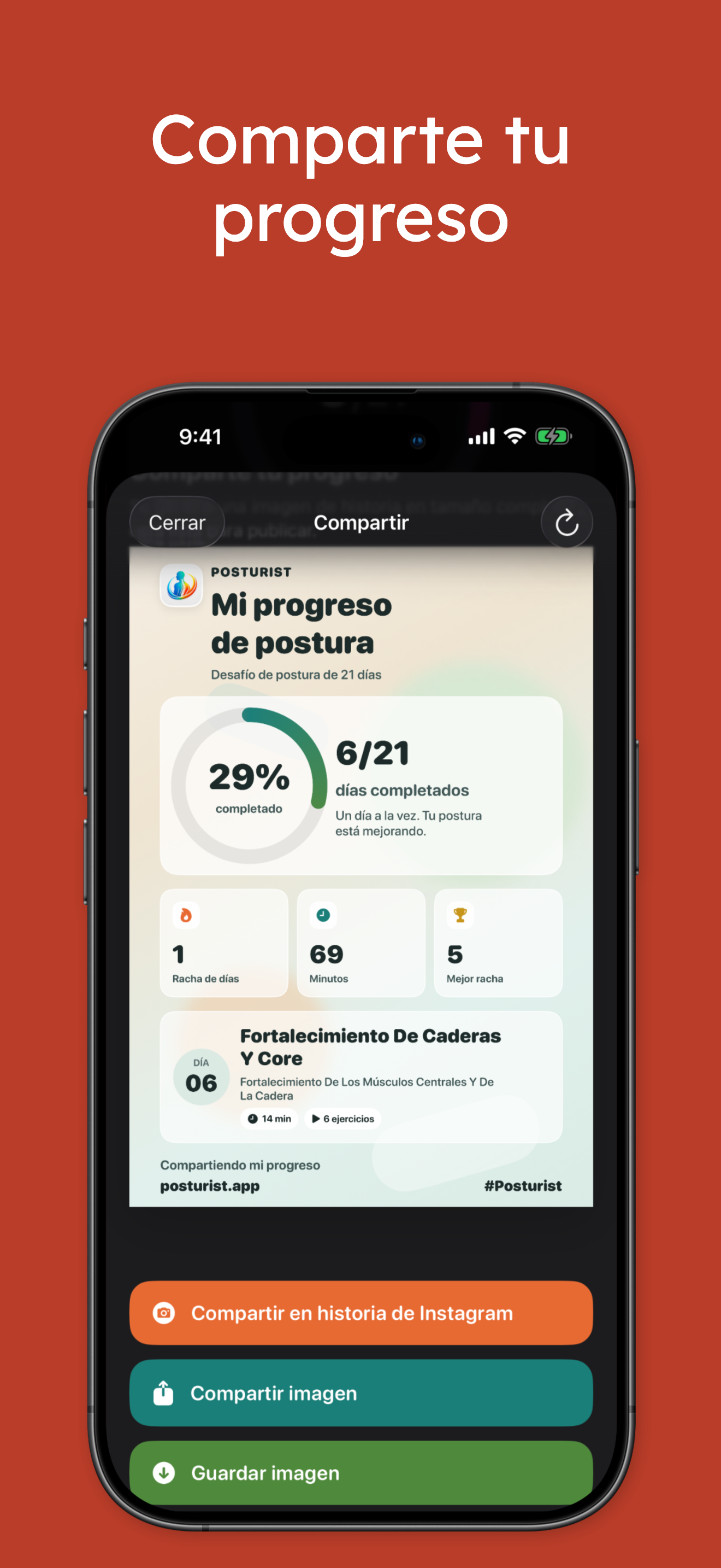 Pantalla para compartir el progreso