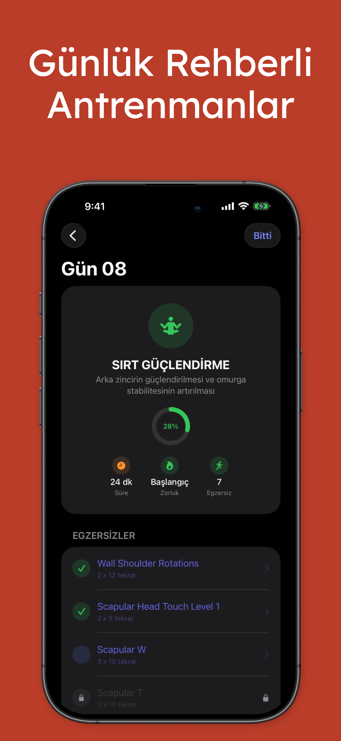 Yapılandırılmış duruş programı ekranı