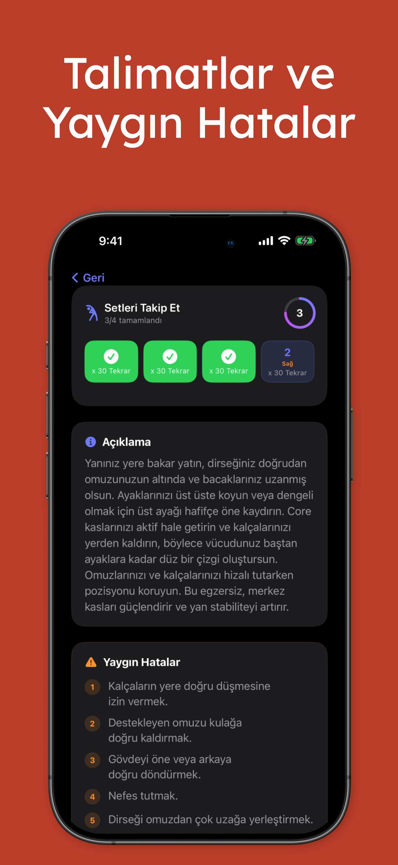 Günlük rehberli egzersizler ekranı